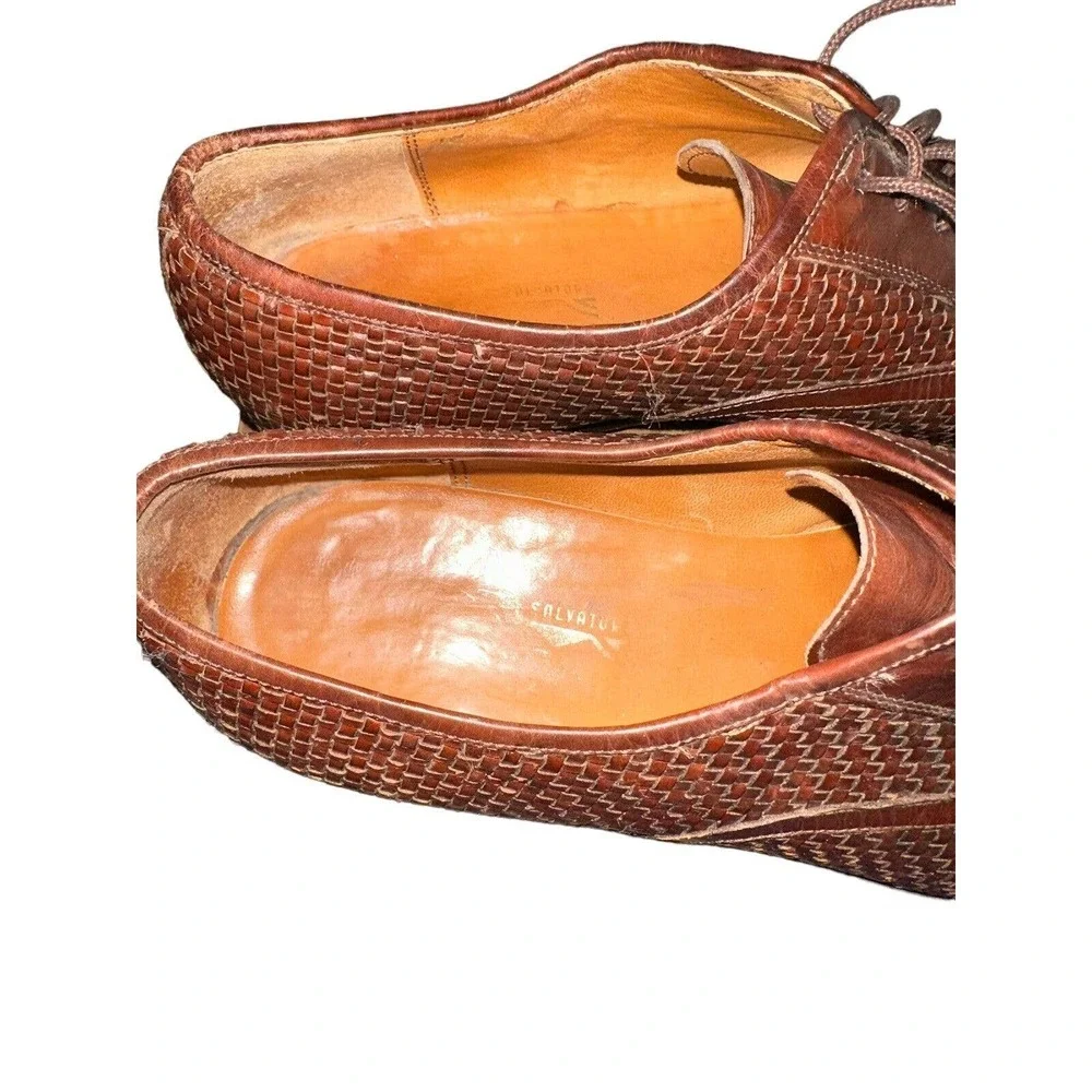 *Flaw Salvatore Ferragamo Woven Leather Lace Oxford Shoes Men's Size 10D H14580 - Picture 9 of 16
